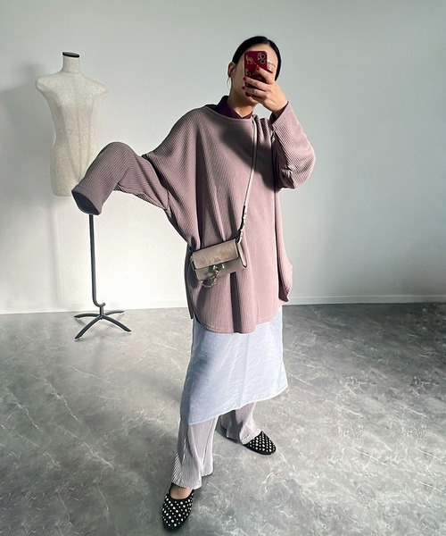 hyu,il(ヒュイル)の「超ビッグシルエット 前後2WAYワッフルカーディガン(カーディガン/ボレロ・レディース・モカ/ブルー系その他・FREE)」の12枚目の写真