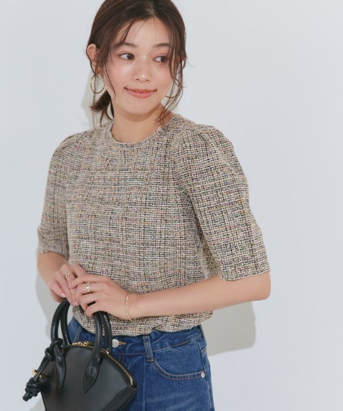 Pierrot(ピエロ)の「ツイードパフスリーブカットソー(Tシャツ/カットソー・レディース・ベージュ/ブラック/ブルー・M/L/LL/S)」の12枚目の写真