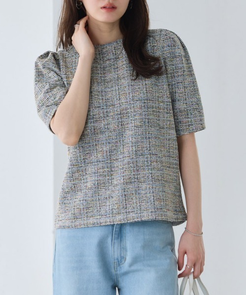 Pierrot(ピエロ)の「ツイードパフスリーブカットソー(Tシャツ/カットソー・レディース・ベージュ/ブラック/ブルー・M/L/LL/S)」の18枚目の写真