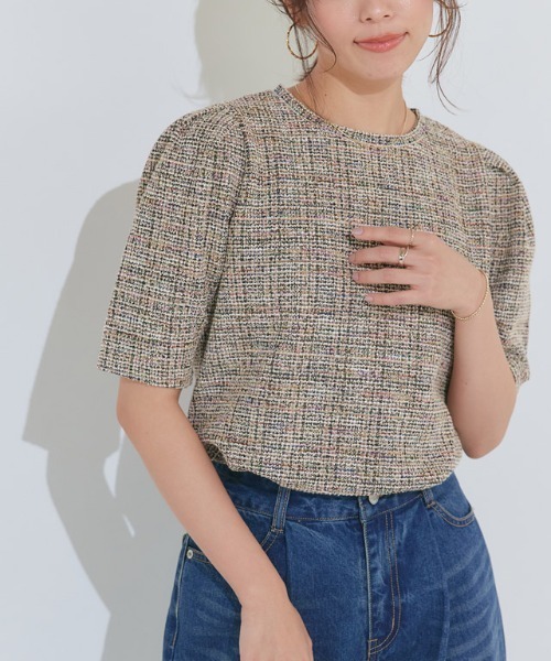 Pierrot(ピエロ)の「ツイードパフスリーブカットソー(Tシャツ/カットソー・レディース・ベージュ/ブラック/ブルー・M/L/LL/S)」の19枚目の写真