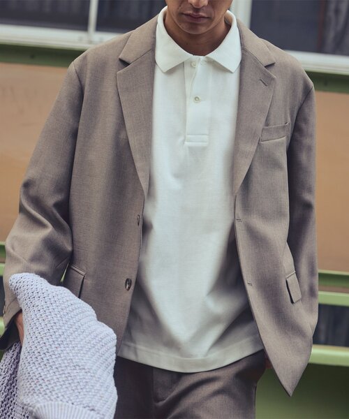 JOURNAL STANDARD relume（ジャーナルスタンダード　レリューム）の「ウォッシャブル LANATEC シャンブレー ジャケット（セットアップ着用可）（テーラードジャケット・メンズ・ベージュ系その他/ブラック/ブラウン系その他・LARGE/MEDIUM）」の3枚目の写真