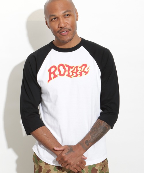 ROTAR(ローター)の「Fire LOGO Raglan Tee(Tシャツ/カットソー・メンズ・ブラック/ホワイト×ブラック・SMALL/MEDIUM/LARGE/X-LARGE)」の1枚目の写真