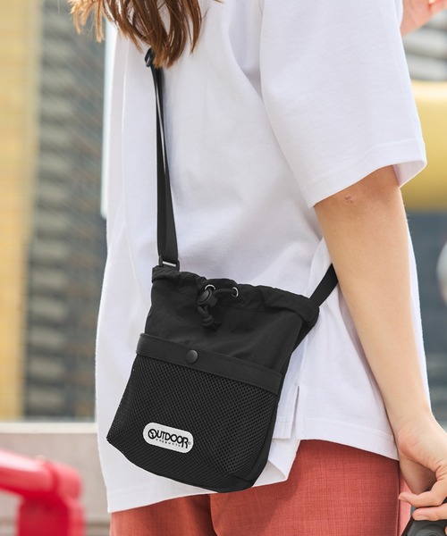 OUTDOOR 黒 ナイロン ショルダーバッグ OUTDOOR PRODUCTS】別注 アウトドア プロダクツ メッシュ ドロー