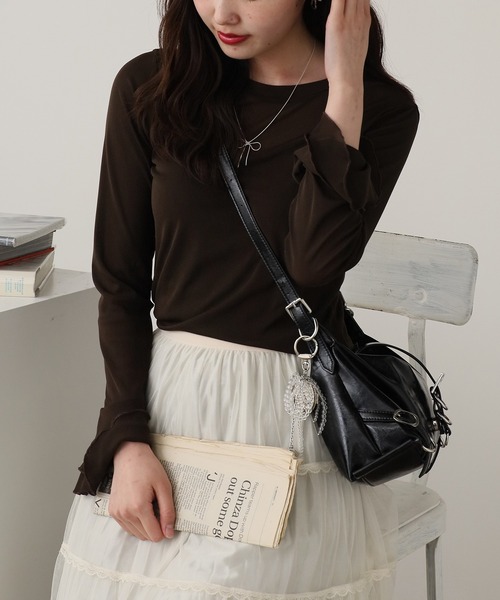 ROOPTOKYO(ループトウキョウ)の「Flare Sleeve Mellow Sheer Innerwear / フレアスリーブメローデザイン シアートップス(Tシャツ/カットソー・レディース・ブラウン/ホワイト/ブラック/グレー・FREE)」の1枚目の写真