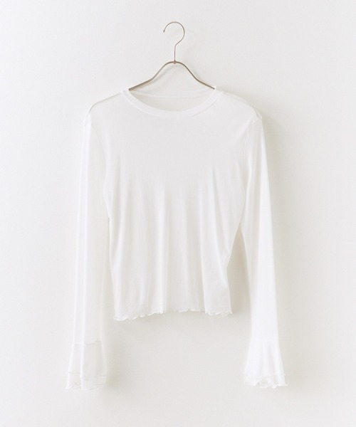 ROOPTOKYO(ループトウキョウ)の「Flare Sleeve Mellow Sheer Innerwear / フレアスリーブメローデザイン シアートップス(Tシャツ/カットソー・レディース・ブラウン/ホワイト/ブラック/グレー・FREE)」の5枚目の写真