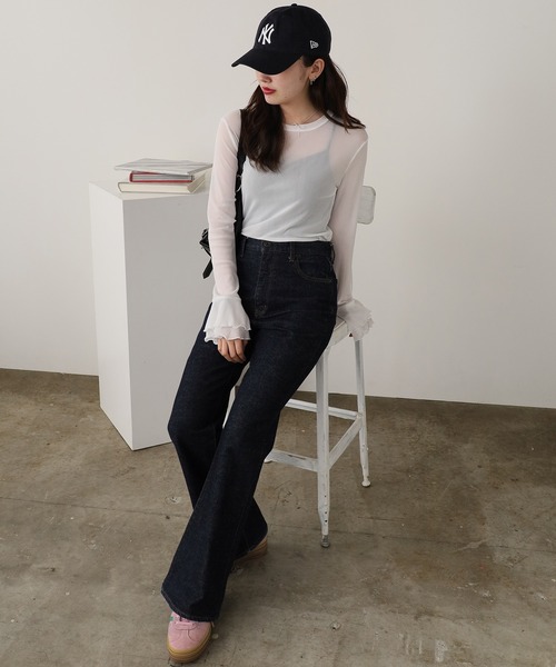 ROOPTOKYO(ループトウキョウ)の「Flare Sleeve Mellow Sheer Innerwear / フレアスリーブメローデザイン シアートップス(Tシャツ/カットソー・レディース・ブラウン/ホワイト/ブラック/グレー・FREE)」の13枚目の写真
