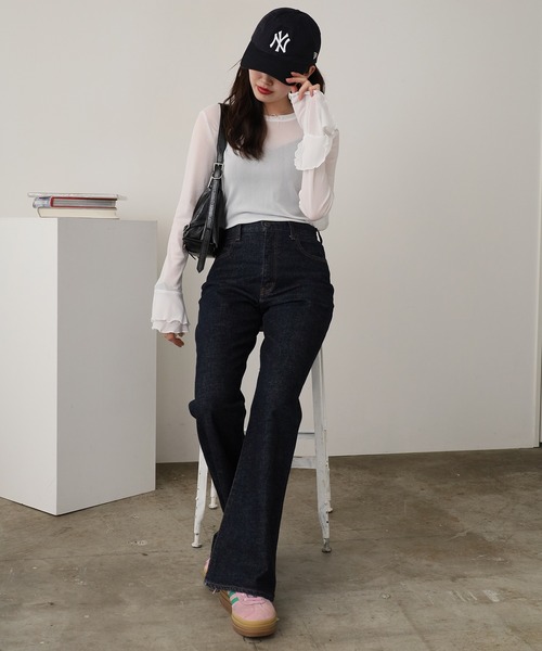 ROOPTOKYO(ループトウキョウ)の「Flare Sleeve Mellow Sheer Innerwear / フレアスリーブメローデザイン シアートップス(Tシャツ/カットソー・レディース・ブラウン/ホワイト/ブラック/グレー・FREE)」の14枚目の写真