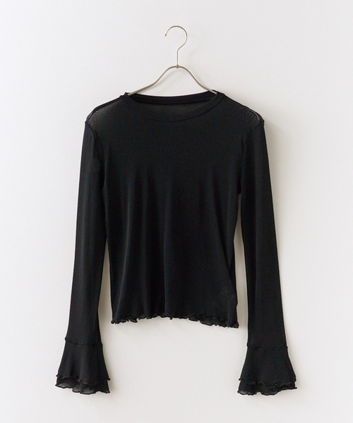ROOPTOKYO(ループトウキョウ)の「Flare Sleeve Mellow Sheer Innerwear / フレアスリーブメローデザイン シアートップス(Tシャツ/カットソー・レディース・ブラウン/ホワイト/ブラック/グレー・FREE)」の15枚目の写真