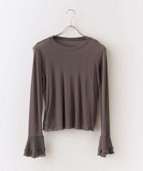 ROOPTOKYO(ループトウキョウ)の「Flare Sleeve Mellow Sheer Innerwear / フレアスリーブメローデザイン シアートップス(Tシャツ/カットソー・レディース・ブラウン/ホワイト/ブラック/グレー・FREE)」の20枚目の写真