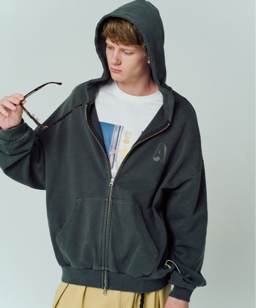 [ADAMPATEK] pigmented dyeing zip hoodie — пигментная джинсовая худи‑куртка
