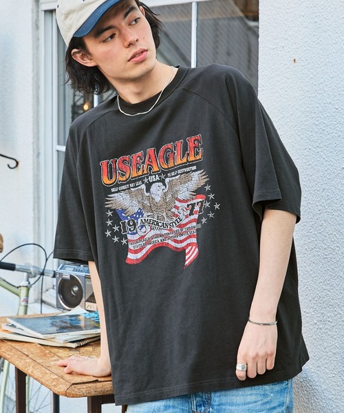 ヴィンテージライクデザイン オーバーサイズラグラン半袖Tシャツ（T