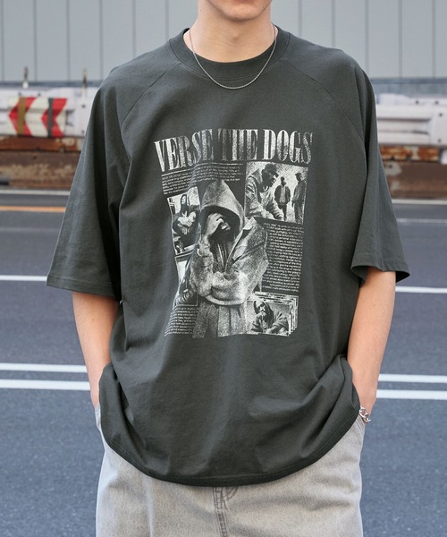 ヴィンテージライクデザイン オーバーサイズラグラン半袖Tシャツ（T