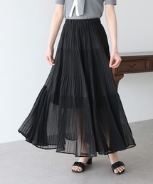 黒 シフォン プリーツスカート ビジュー付き SALE☆（50％OFF✨SALE）即納ビジューリングシフォンスカート