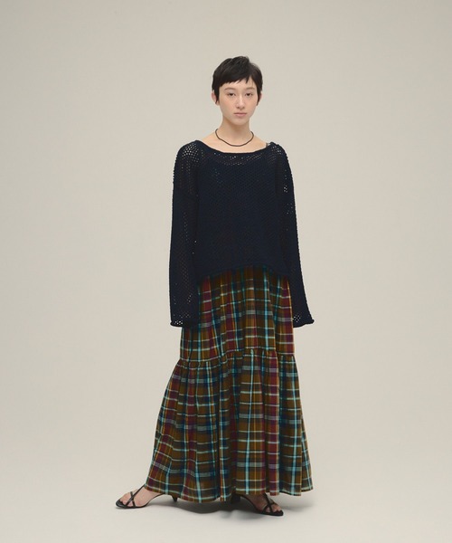 ジーナシス eL エル India マドラスチェックワンピース　完売色　グリーン セール】【eL】Made In India Madras Check One-piece/319955