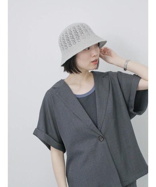 Samansa Mos2 blue（サマンサモスモスブルー）の「透かし柄ニットバケットハット（ハット・レディース・ブラック/グレー/キナリ・F）」の6枚目の写真