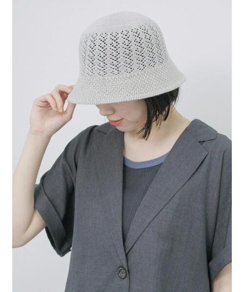 Samansa Mos2 blue（サマンサモスモスブルー）の「透かし柄ニットバケットハット（ハット・レディース・ブラック/グレー/キナリ・F）」の7枚目の写真