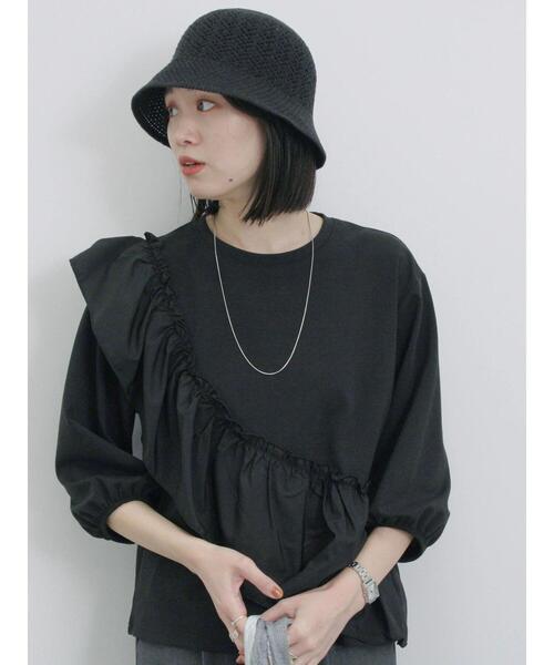 Samansa Mos2 blue（サマンサモスモスブルー）の「透かし柄ニットバケットハット（ハット・レディース・ブラック/グレー/キナリ・F）」の11枚目の写真