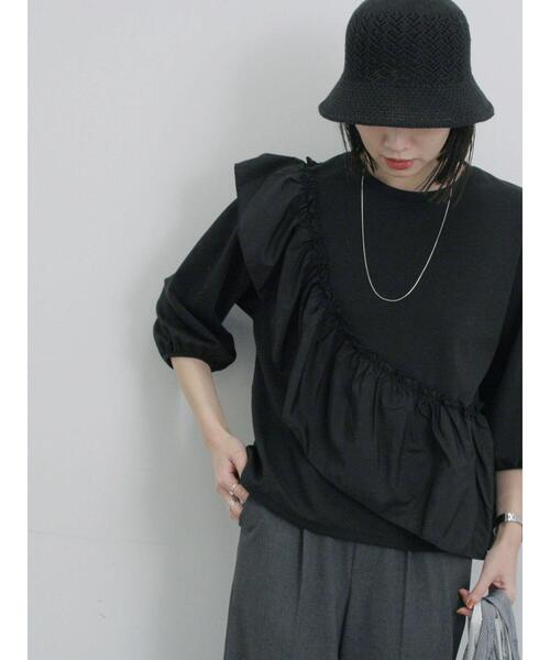 Samansa Mos2 blue（サマンサモスモスブルー）の「透かし柄ニットバケットハット（ハット・レディース・ブラック/グレー/キナリ・F）」の12枚目の写真