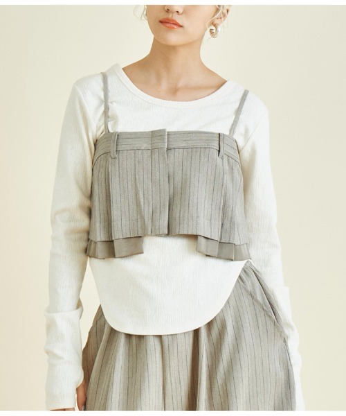 Settimissimo（セッティミッシモ）の「ヘリンボーン ストライプ レイヤード キャミソール（キャミソール・レディース・グレー/ベージュ・FREE）」の2枚目の写真