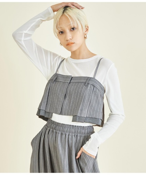 Settimissimo（セッティミッシモ）の「ヘリンボーン ストライプ レイヤード キャミソール（キャミソール・レディース・グレー/ベージュ・FREE）」の3枚目の写真