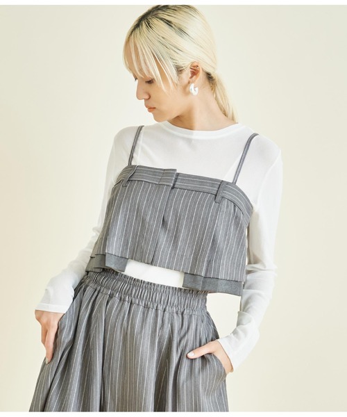 Settimissimo（セッティミッシモ）の「ヘリンボーン ストライプ レイヤード キャミソール（キャミソール・レディース・グレー/ベージュ・FREE）」の4枚目の写真
