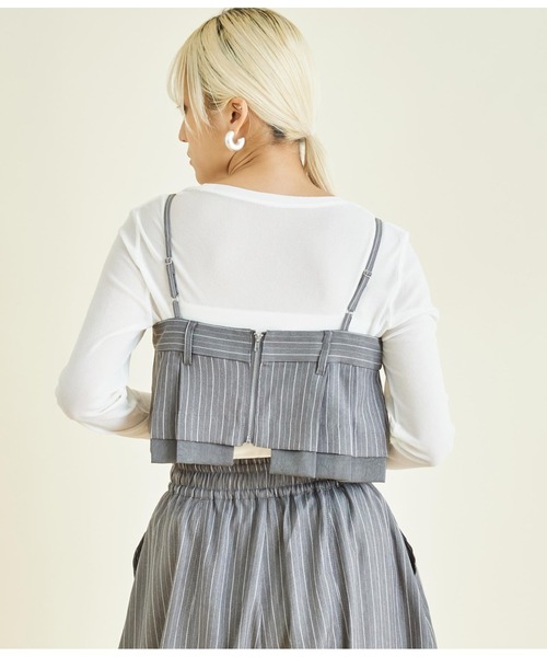 Settimissimo（セッティミッシモ）の「ヘリンボーン ストライプ レイヤード キャミソール（キャミソール・レディース・グレー/ベージュ・FREE）」の5枚目の写真