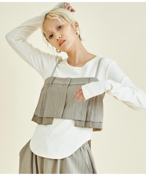 Settimissimo（セッティミッシモ）の「ヘリンボーン ストライプ レイヤード キャミソール（キャミソール・レディース・グレー/ベージュ・FREE）」の10枚目の写真