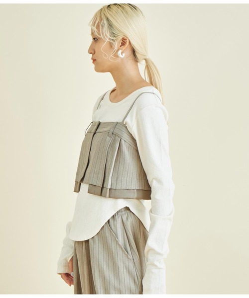 Settimissimo（セッティミッシモ）の「ヘリンボーン ストライプ レイヤード キャミソール（キャミソール・レディース・グレー/ベージュ・FREE）」の12枚目の写真