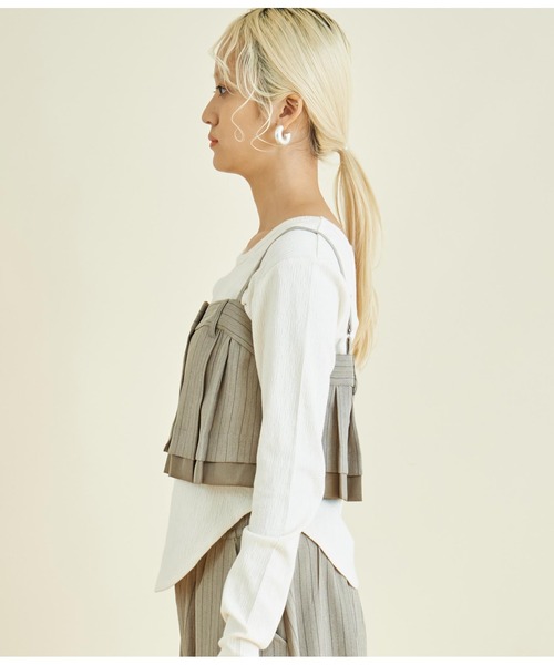 Settimissimo（セッティミッシモ）の「ヘリンボーン ストライプ レイヤード キャミソール（キャミソール・レディース・グレー/ベージュ・FREE）」の17枚目の写真