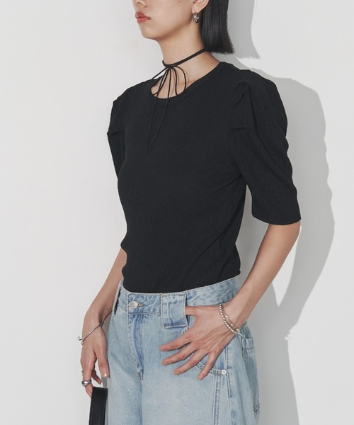 Solace(ソレイス)の「ボリュームショルダートップス(Tシャツ/カットソー・レディース・ブラック/ホワイト/チャコールグレー・FREE)」の14枚目の写真