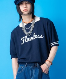 a.p.o.v. フロントロゴ＆アシンメトリー２ラインツートーンパイルニットポロシャツ