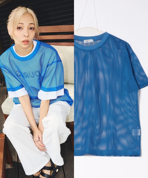 DURAS（デュラス）の「メッシュオーバーTシャツ（Tシャツ/カットソー・レディース・ブラック/ブルー/ホワイト・SMALL/MEDIUM）」の3枚目の写真