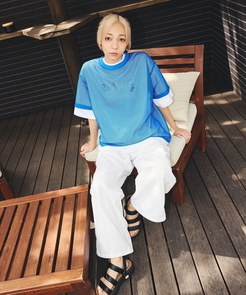 DURAS（デュラス）の「メッシュオーバーTシャツ（Tシャツ/カットソー・レディース・ブラック/ブルー/ホワイト・SMALL/MEDIUM）」の6枚目の写真