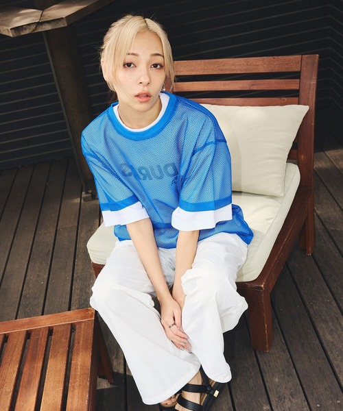 DURAS（デュラス）の「メッシュオーバーTシャツ（Tシャツ/カットソー・レディース・ブラック/ブルー/ホワイト・SMALL/MEDIUM）」の4枚目の写真