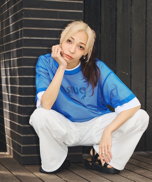 DURAS（デュラス）の「メッシュオーバーTシャツ（Tシャツ/カットソー・レディース・ブラック/ブルー/ホワイト・SMALL/MEDIUM）」の5枚目の写真