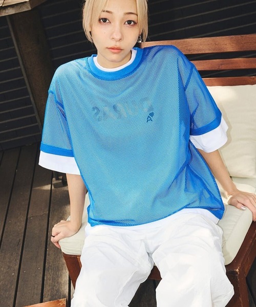 DURAS（デュラス）の「メッシュオーバーTシャツ（Tシャツ/カットソー・レディース・ブラック/ブルー/ホワイト・SMALL/MEDIUM）」の19枚目の写真