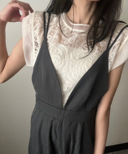 deux amour(ドゥーザムール)の「レースフレンチTシャツ(Tシャツ/カットソー・レディース・ベージュ/ブラック・FREE)」の3枚目の写真