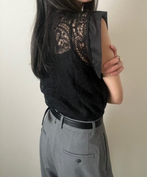 deux amour(ドゥーザムール)の「レースフレンチTシャツ(Tシャツ/カットソー・レディース・ベージュ/ブラック・FREE)」の5枚目の写真