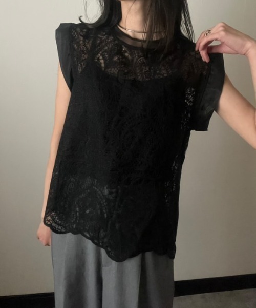 deux amour(ドゥーザムール)の「レースフレンチTシャツ(Tシャツ/カットソー・レディース・ベージュ/ブラック・FREE)」の8枚目の写真