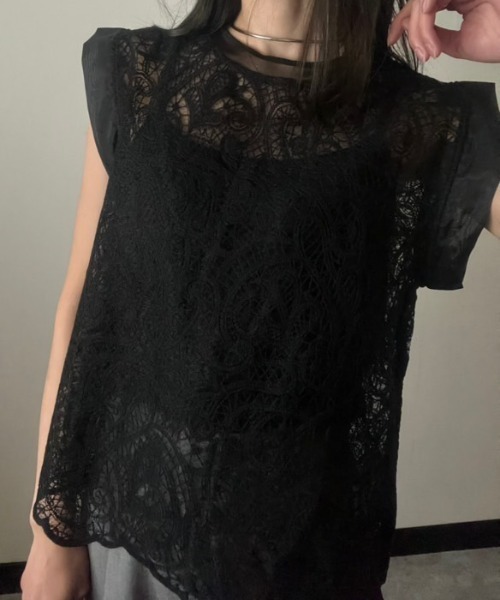 deux amour(ドゥーザムール)の「レースフレンチTシャツ(Tシャツ/カットソー・レディース・ベージュ/ブラック・FREE)」の9枚目の写真