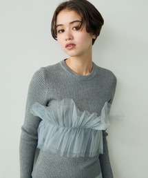 Lace design layered knit top / レースデザインレイヤードニットトップス
