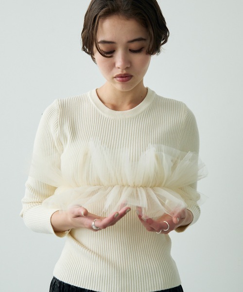 Clum(クルム)の「Lace design layered knit top / レースデザインレイヤードニットトップス(ニット/セーター・レディース・オフホワイト/グレー・FREE)」の12枚目の写真