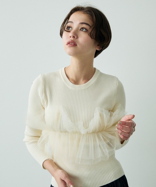 Clum(クルム)の「Lace design layered knit top / レースデザインレイヤードニットトップス(ニット/セーター・レディース・オフホワイト/グレー・FREE)」の13枚目の写真