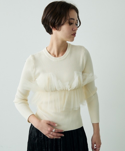 Clum(クルム)の「Lace design layered knit top / レースデザインレイヤードニットトップス(ニット/セーター・レディース・オフホワイト/グレー・FREE)」の15枚目の写真
