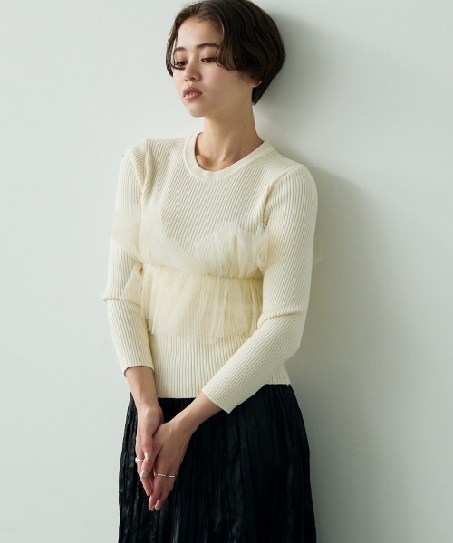 Clum(クルム)の「Lace design layered knit top / レースデザインレイヤードニットトップス(ニット/セーター・レディース・オフホワイト/グレー・FREE)」の16枚目の写真