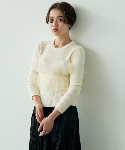 Clum(クルム)の「Lace design layered knit top / レースデザインレイヤードニットトップス(ニット/セーター・レディース・オフホワイト/グレー・FREE)」の17枚目の写真