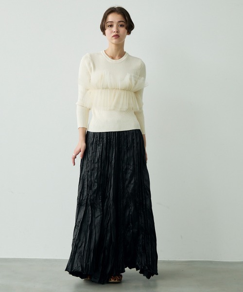 Clum(クルム)の「Lace design layered knit top / レースデザインレイヤードニットトップス(ニット/セーター・レディース・オフホワイト/グレー・FREE)」の8枚目の写真