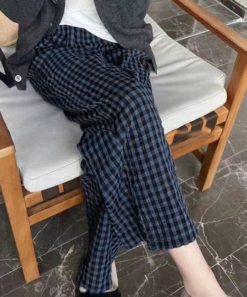 DAY CLOSET(デイ クローゼット)の「【ほんのり凹凸感】韓国っぽギンガムチェック柄イージールームパンツ レディース(ルームウェア/パジャマ・レディース・ピンク×イエロー/ブラウン系その他/パープル系その他/ブラック×ホワイト/ダークネイビー/ブラック×グレー/ブルー系その他/マスタード/レッド/ピンク/ワイン/ピンク系その他/グレー/ブルー・L/M)」の7枚目の写真