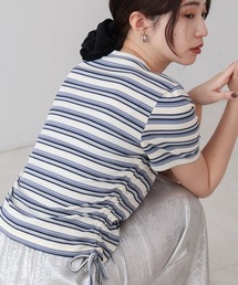 Bab（バブ）の「マルチボーダーサイドシャーリングTシャツ（Tシャツ/カットソー）」