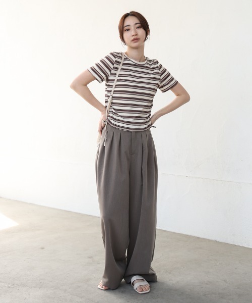 Bab(バブ)の「マルチボーダーサイドシャーリングTシャツ(Tシャツ/カットソー・レディース・ブラウン/ピンク/ブルー/ブラック・M)」の11枚目の写真